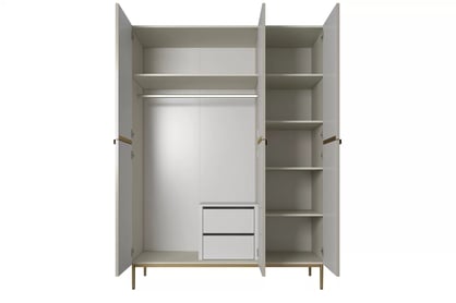 Skriňa Nicole 150 cm s policami a zásuvkami - kasmír / zlaté nožičky Skriňa Nicole 150 cm z policami i zásuvkami - kašmír / zlote nozki - Limitovaná ponuka expozície