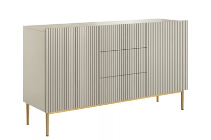 Komoda Nicole 150 cm so zásuvkami a ryhovaným čelom - kasmír / zlaté nožičky