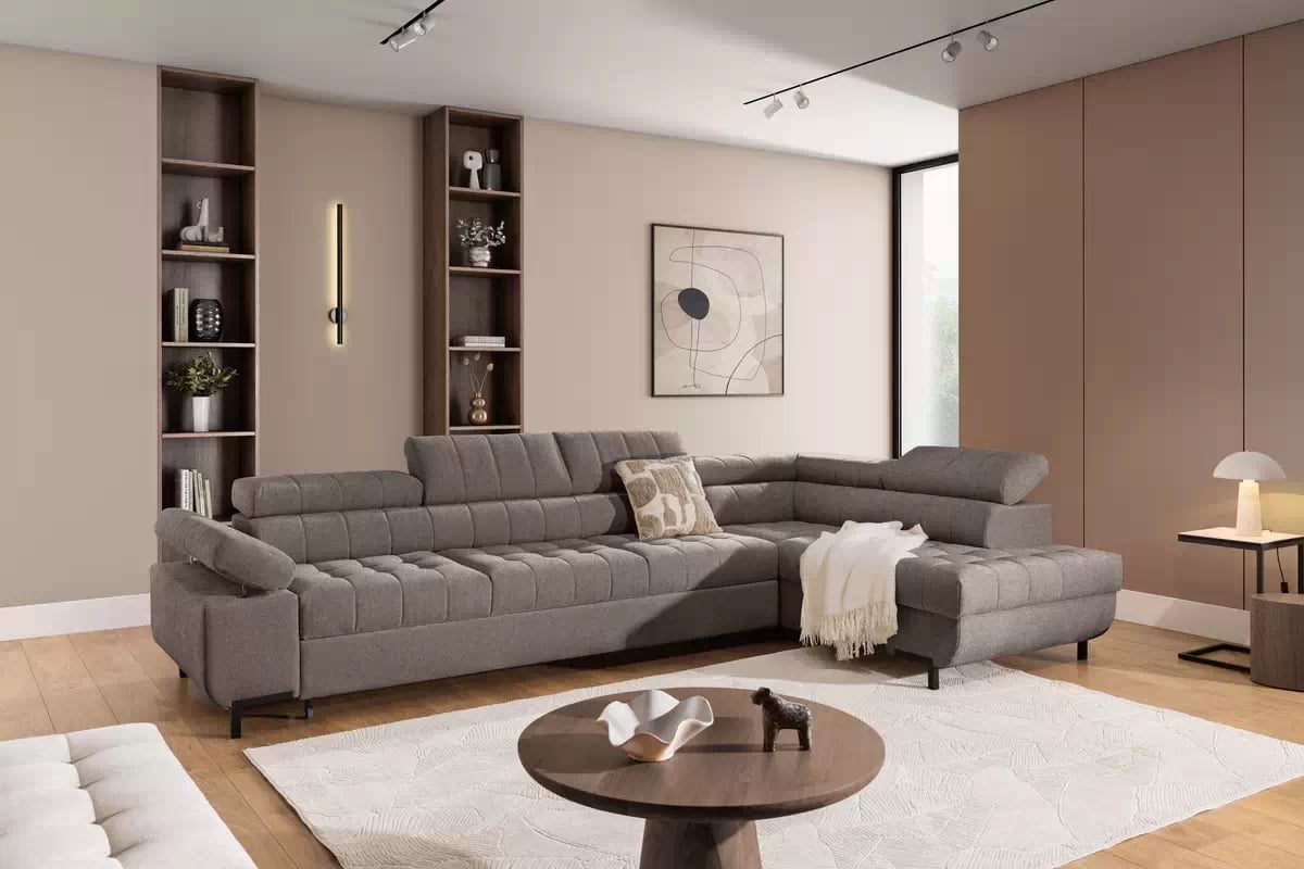 Rohová sedačka Tyrion Maxi s funkciou spania pravá - hnedý šenil Vibe 21 Rohová sedacia súprava Tyrion Maxi s funkciou spánku pravá strana - Hnedý šenil Vibe 21