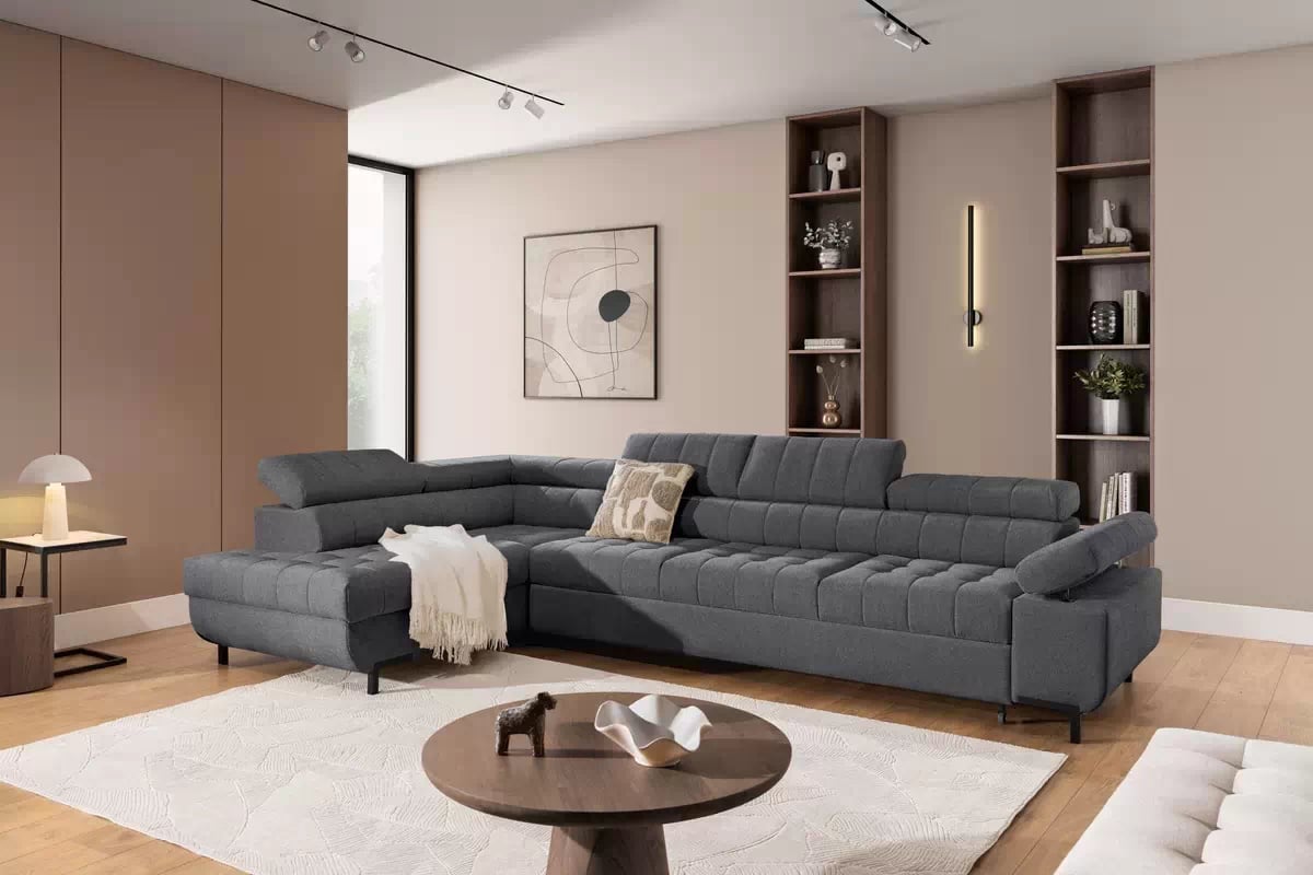 Rohová sedačka Tyrion Maxi s funkciou spania ľavá - sivý šenil Vibe 95 Rohová sedacia súprava Tyrion Maxi s funkciou spánku Ľavá strana - šedý šenil Vibe 95