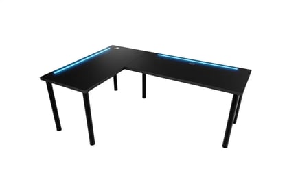 Birou de scris gaming colț stânga Nelmin 200 cm pe bază de metal cu bandă LED - negru