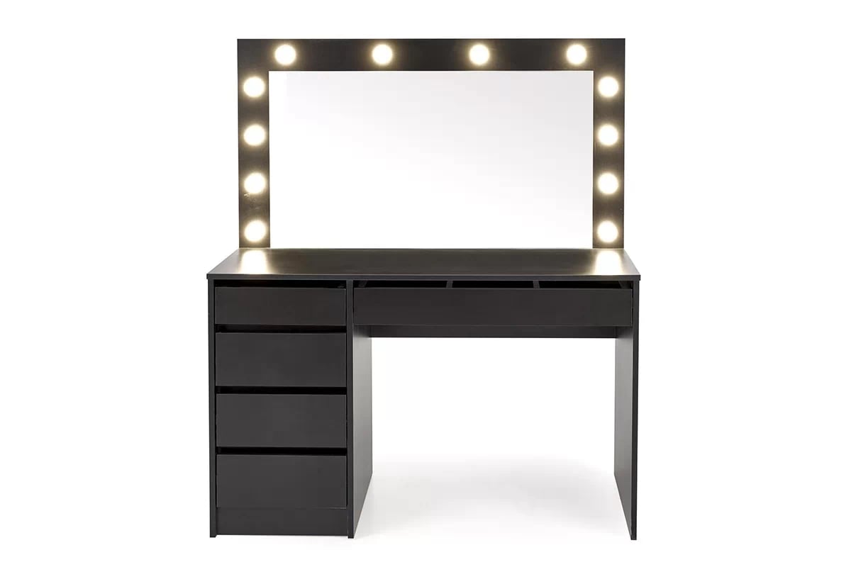 Toaletný stolík Velinio XL 120 cm - čierna moderná Moderný toaletný stolík Hollywood XL s osvetlením a zásuvkami i zásuvkami - Čierny