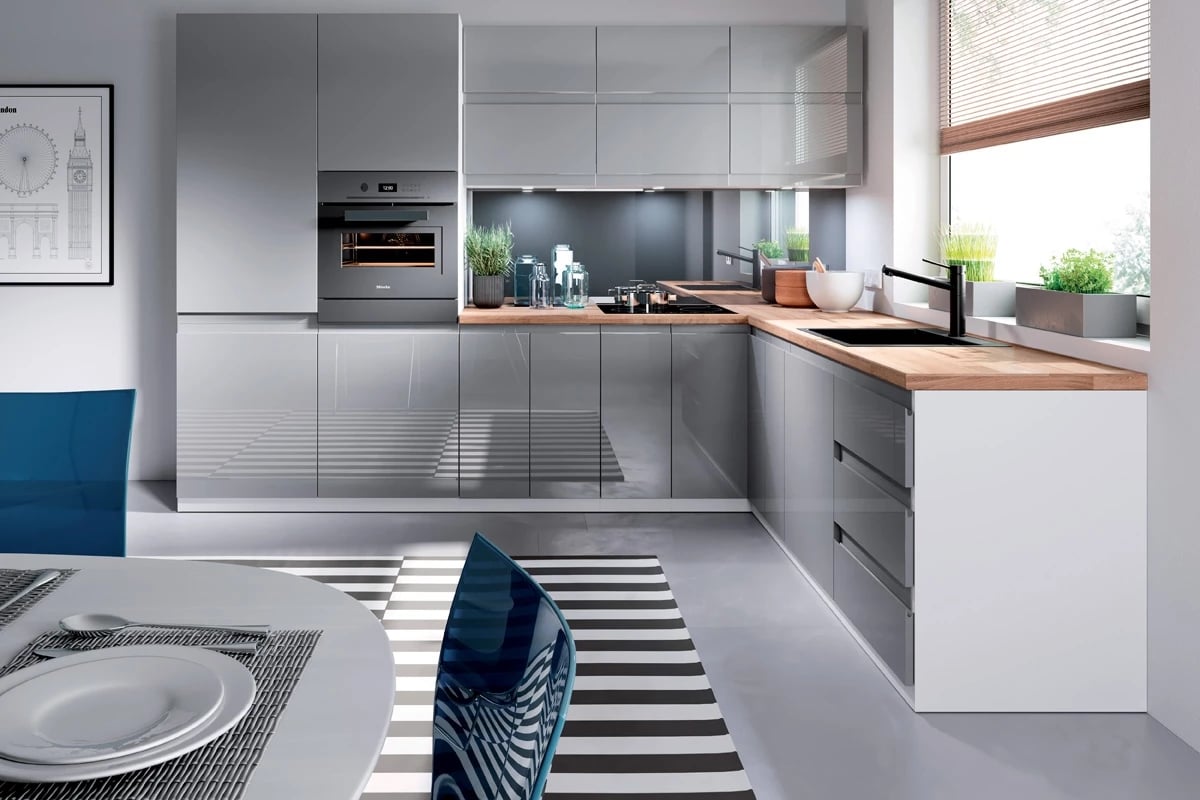 Kuchynská zostava Aspen 300x210 cm - sivý lesk Kuchyňa Aspen šedý lesk - Kuchynská linka