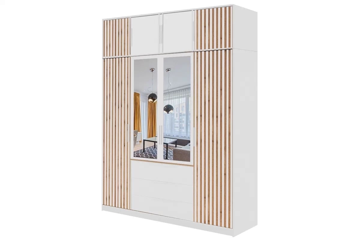 Kombinovaná skriňa Bali 196 cm s nadstavcom - dub wotan / biela Skriňa z nadstawka