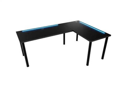 Birou de scris gaming colț dreapta Nelmin 200 cm pe bază de metal cu bandă LED - negru