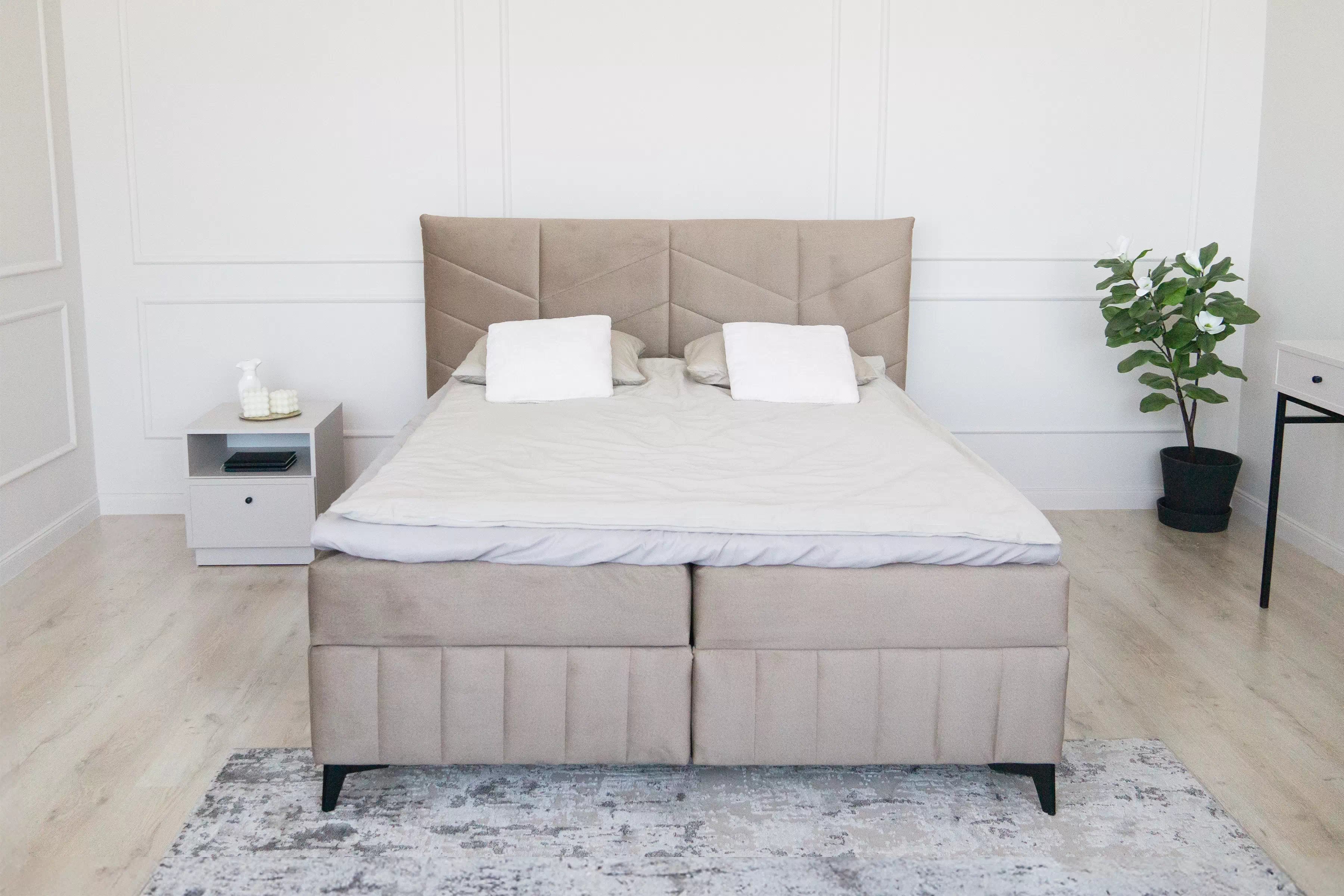 Boxspring posteľ Penia 160x200 s úložným priestorom - béžový zamat Element 6 Boxspring posteľ Penia 160x200 s úložným priestorom - béžový velúr hydrofobowy Element 6