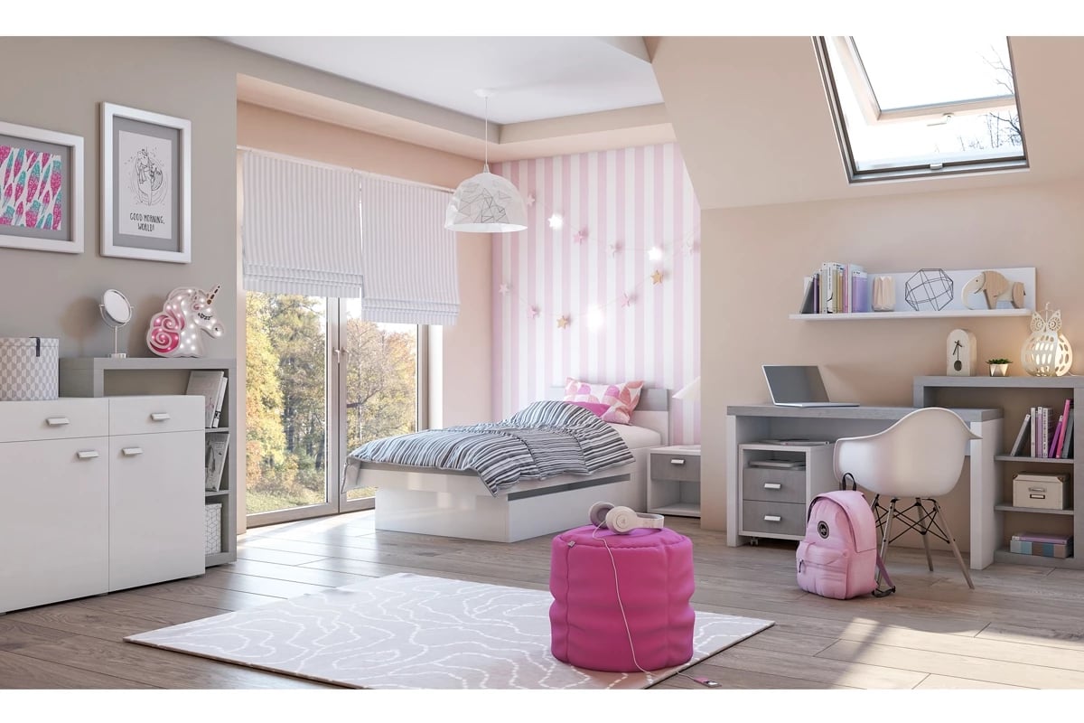 Posteľ mlodziezowe 90 x 200 Bota Biely/beton Colorado - Koncovka Série  Izba pre mladých 