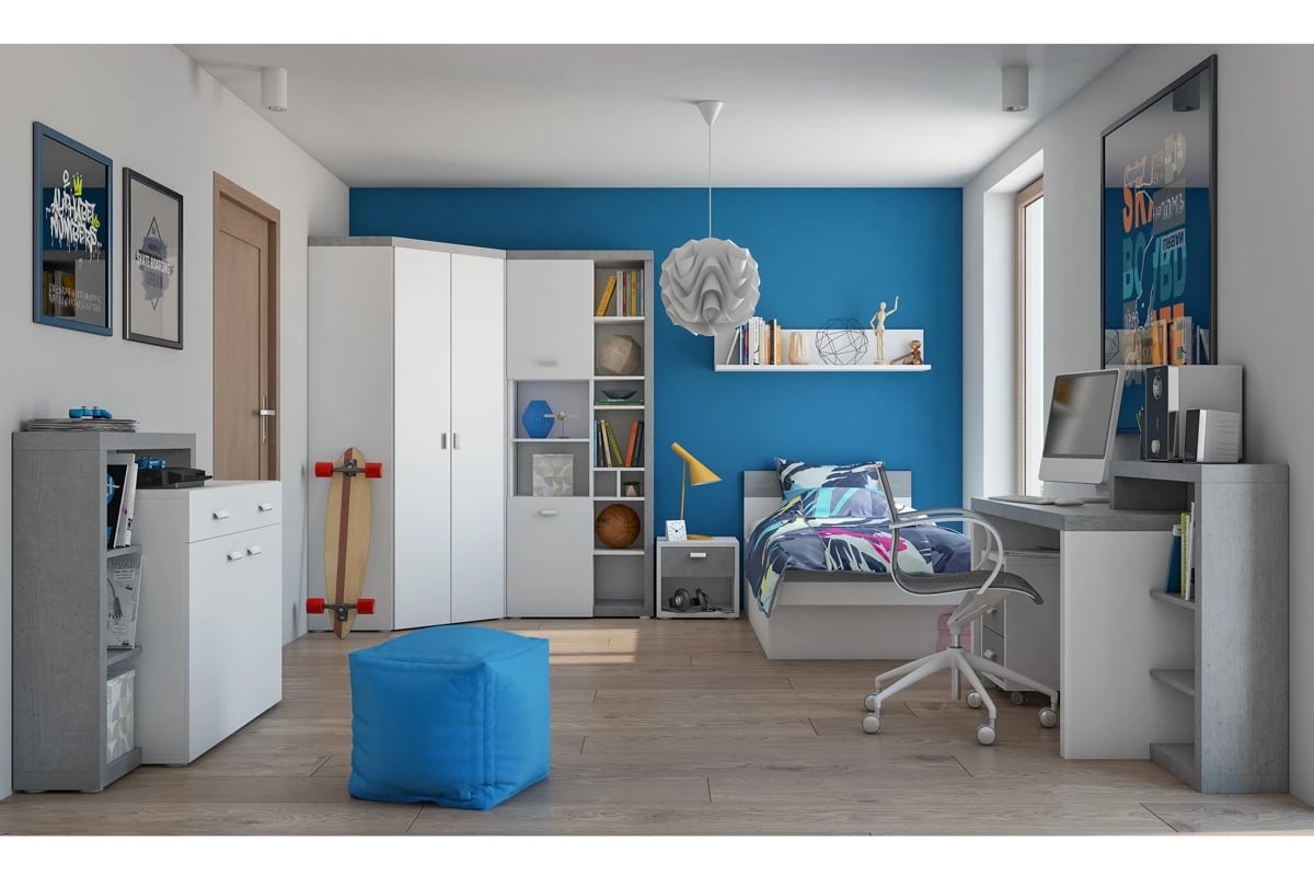 Posteľ mlodziezowe 90 x 200 Bota Biely/beton Colorado - Koncovka Série  Detská izba