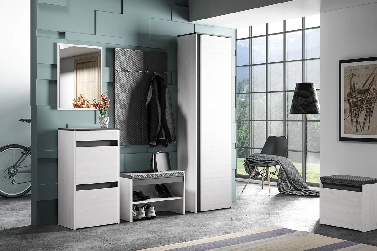 Skrinka na topánky Arachi 04 so zásuvkou 50 cm - borovica snežná / antracitová Predsieň Hygga