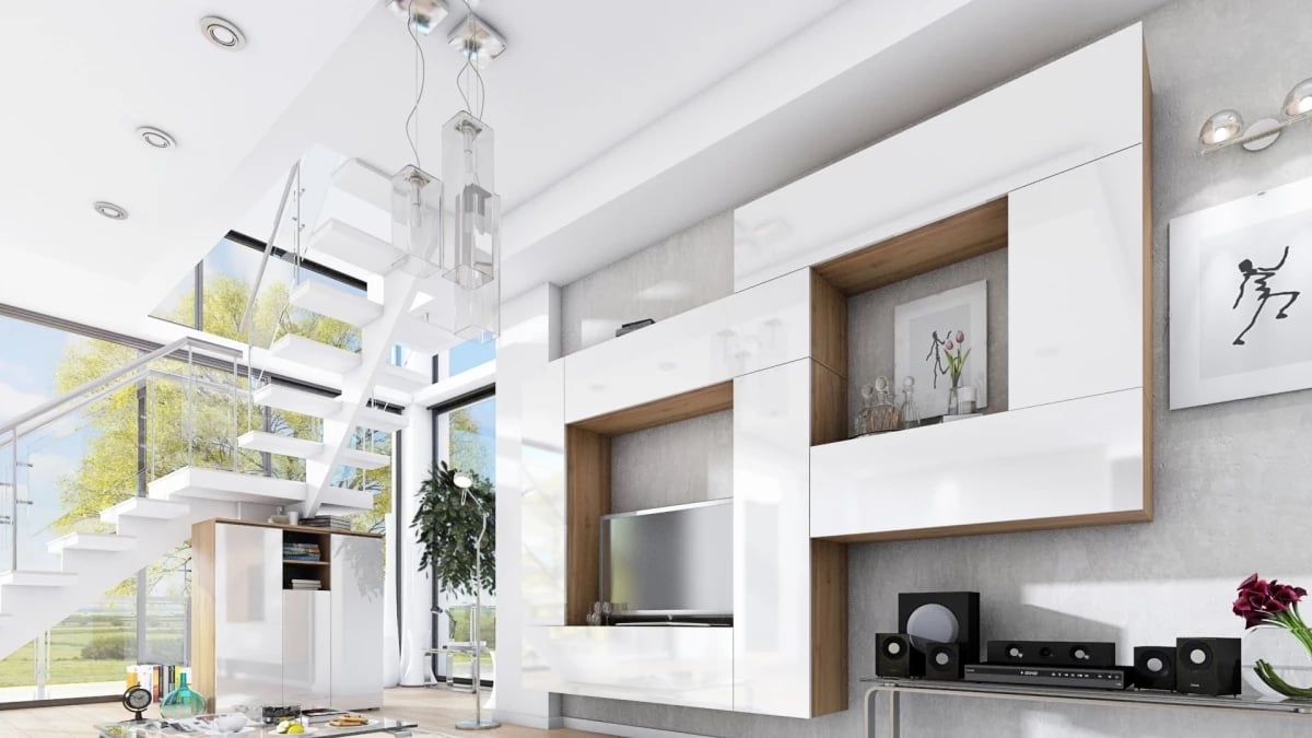 Polica závesná Combo 8 - Dub wotan - Koncovka Série stylowa vizualizácia salonowa 