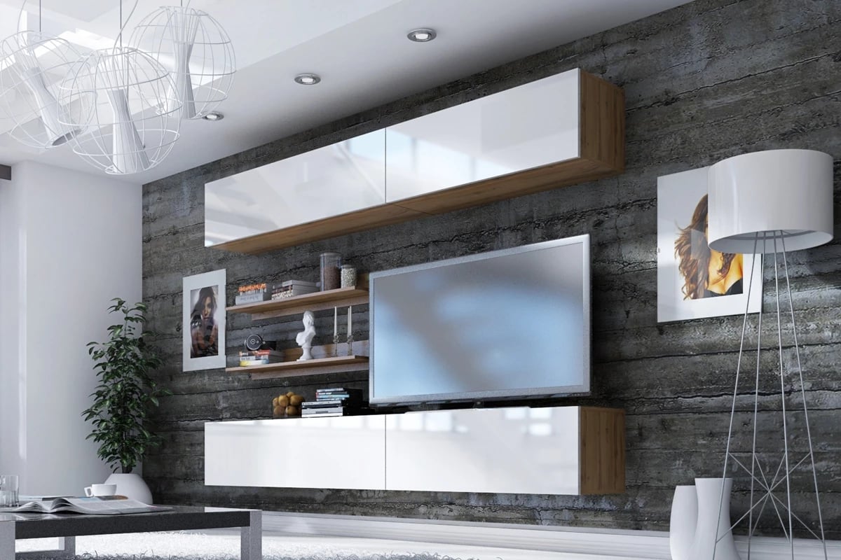 Polica závesná Combo 8 - Dub wotan - Koncovka Série moderná Obývacia stena 