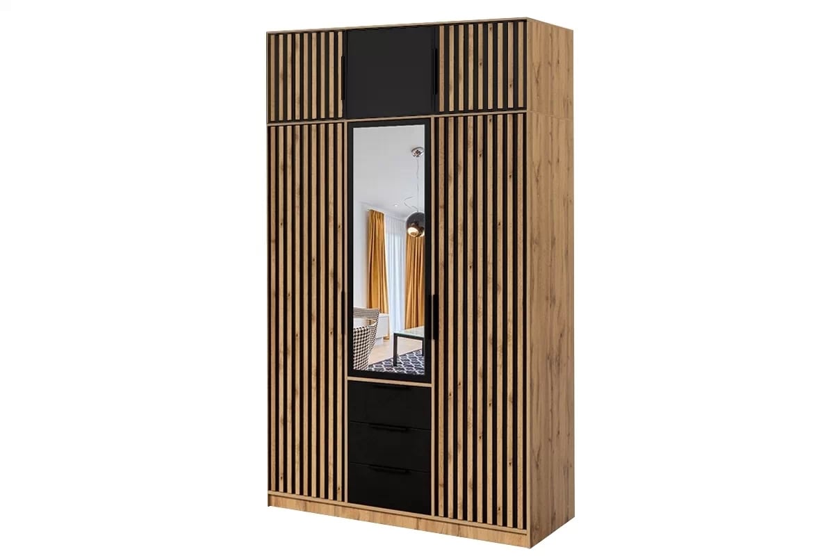 Skříň Bali 149 cm s nástavcem - dub wotan / černá skříň s nástavcem Bali Lux D3 