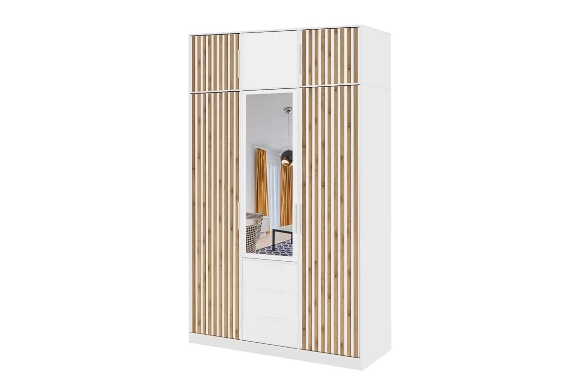 Skříň Bali 149 cm s nástavcem - dub wotan / bílá skříň Bali D3 Lux s nástavcem