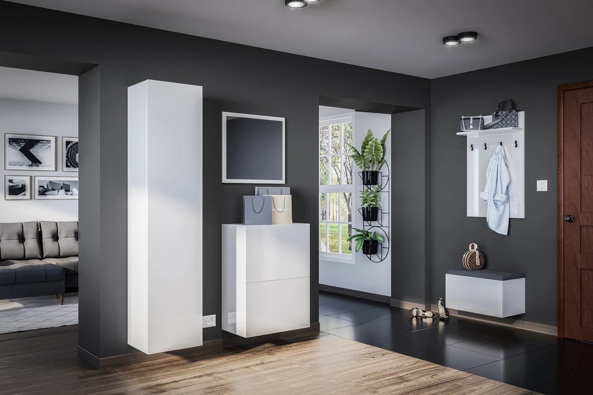 závesná Skriňa do predsienie Elif 9 Biely vysoký lesk - Koncovka Série Predsieň biely lesk