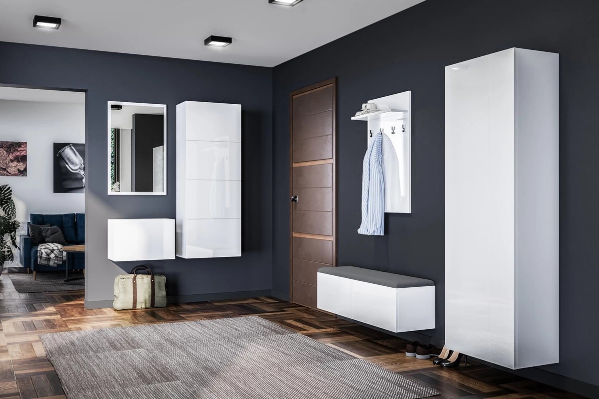 závesná Skriňa do predsienie Elif 9 Biely vysoký lesk - Koncovka Série Predsieň w polysku 