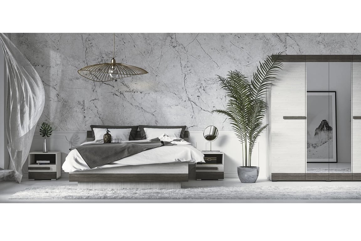 Posteľ Tonemo 35 - 160x200 - Borovica sNiezna / new grey Posteľ Blanco 34 - vizualizácia