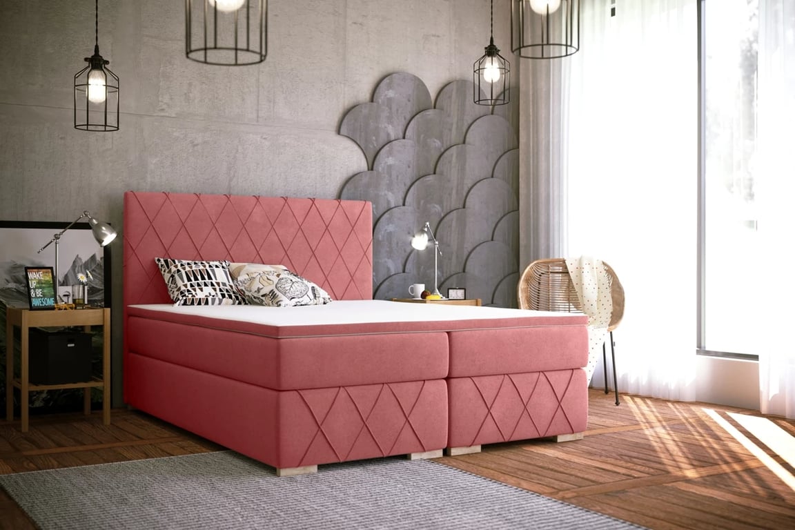 Boxspring posteľ Feba 160x200 rozowe Posteľ z  tapicerowanym wezglowiem 