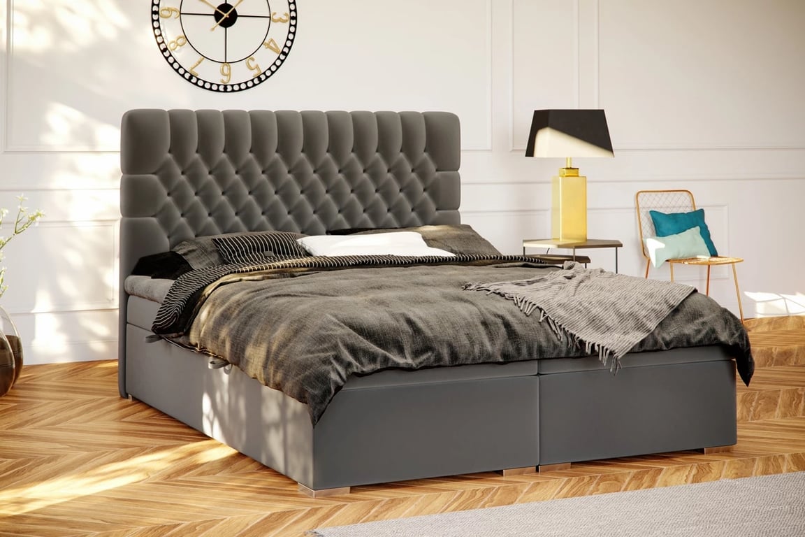 Boxspring posteľ s úložným priestorom Gaja 180x200 šedá Posteľ z wysokim siedziskiem 