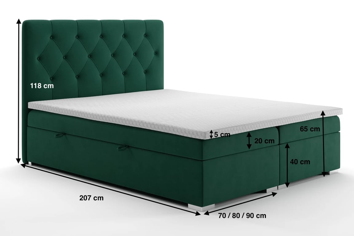 Boxspring posteľ Izyda s úložným priestorom - 160x200 cm Boxspring posteľ z pojemnikami Izyda - Rozmery