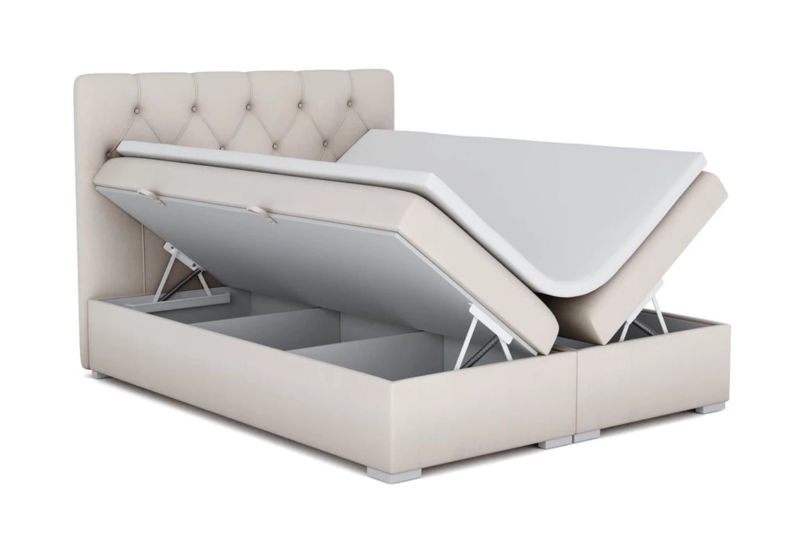 Boxspring posteľ Izyda s úložným priestorom - 160x200 cm kremowe Posteľ 160x200 z pojemnikami na posciel 