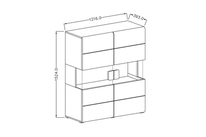 Vysoká komoda Toledo 42 - biela / biely lesk - 122 cm Komoda rozmery