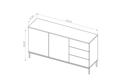 Komoda s 3 zásuvkami Tristal - čierny mat Komoda s 3 zásuvkami Querty - biely mat - Rozmery