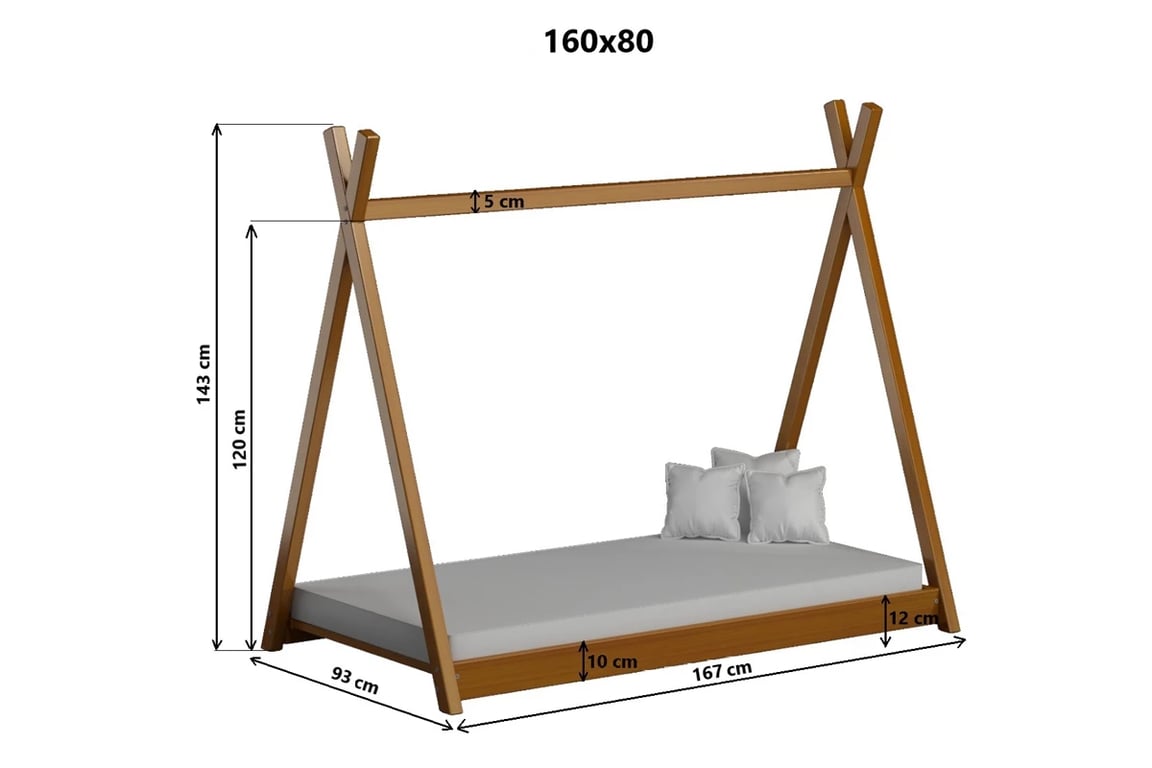 Posteľ dzieciece drevená domek Tipi - Limetka, 80x200 - Koncovka Série Posteľ drevená Tipi - Rozmery