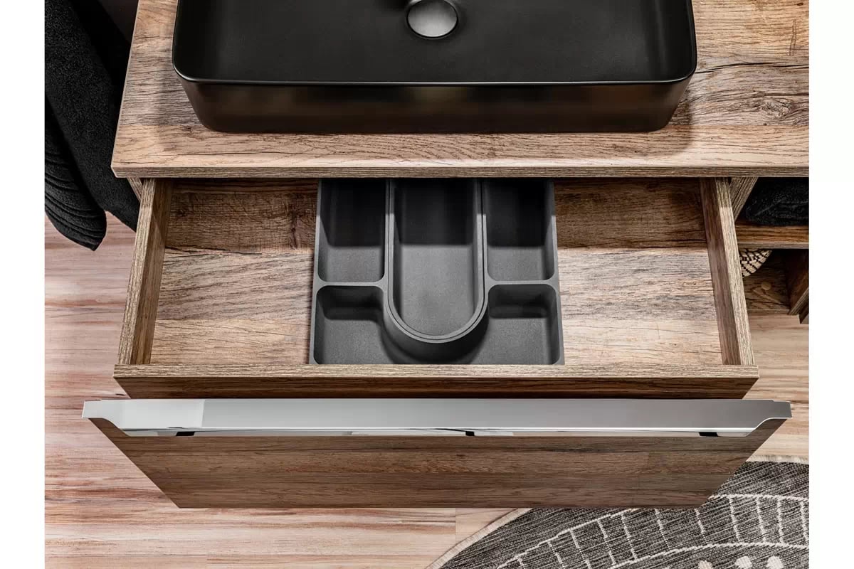 Závěsná skříňka pod umyvadlo Santa Fe Taupe 60 cm - křemíková šedá wnetrze Skříňky lazienkowej 