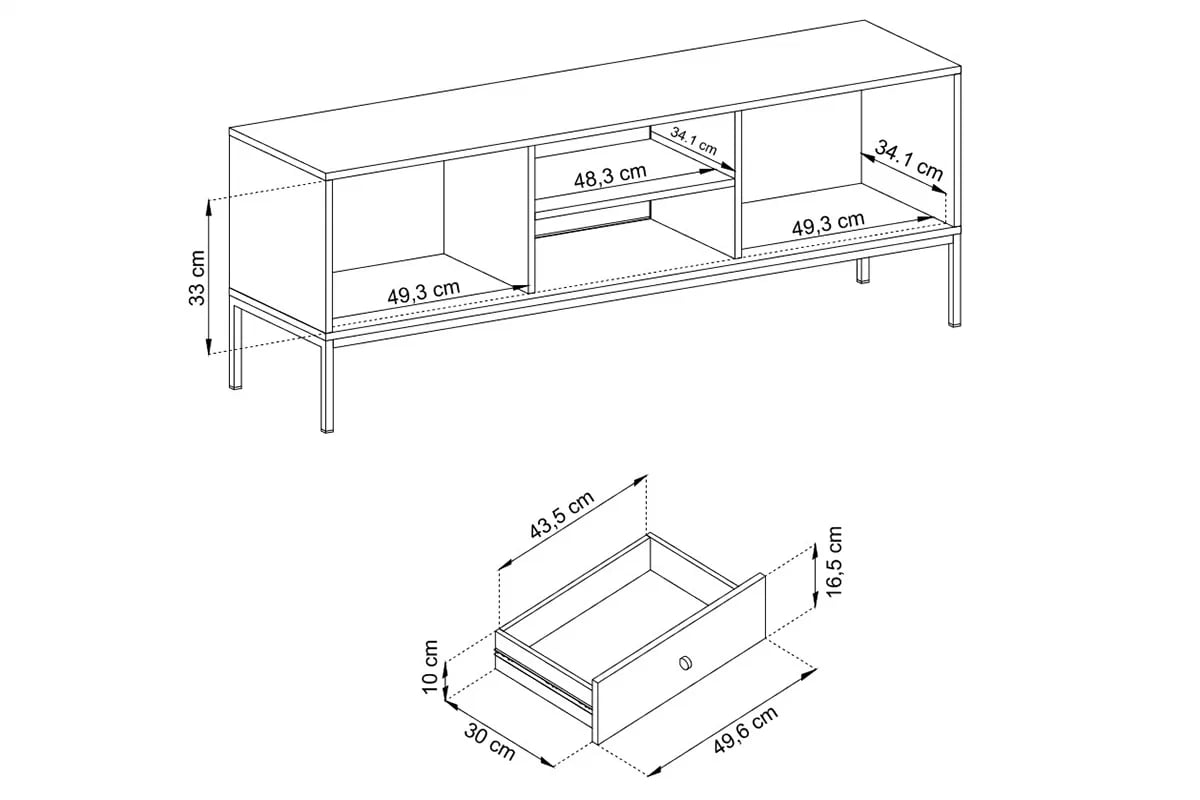 TV komoda Eladia 154 cm - dvoudveřová se zásuvkou a výklenkem - béžová Vnitřní rozměry nábytku