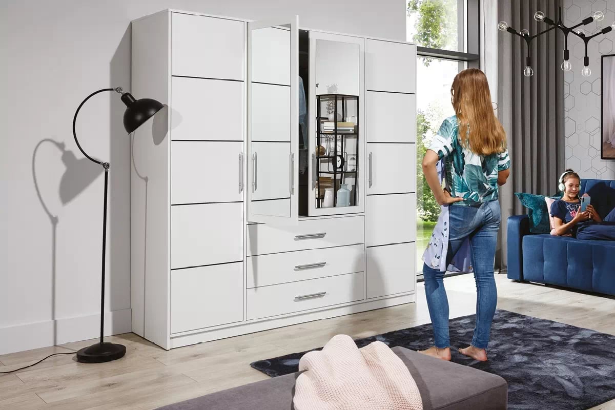 Šatníková skriňa Bali 196 cm - biela Skriňa Bali D4 vizualizácia