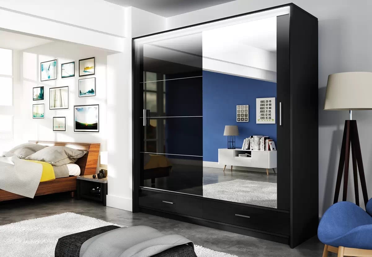 Skriňa Marsylia 203 Čierny lesk Zrkadlo Skriňa Marsylia 203 Čierna lesk vizualizácia