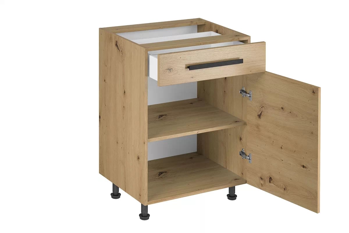 Skrinka Kuchynská dolná Langen D60S1 jednodverová z szuflada - Dub artisan Langen D60S1 Skrinka dolná so zásuvkou - vnútro z uchwytem