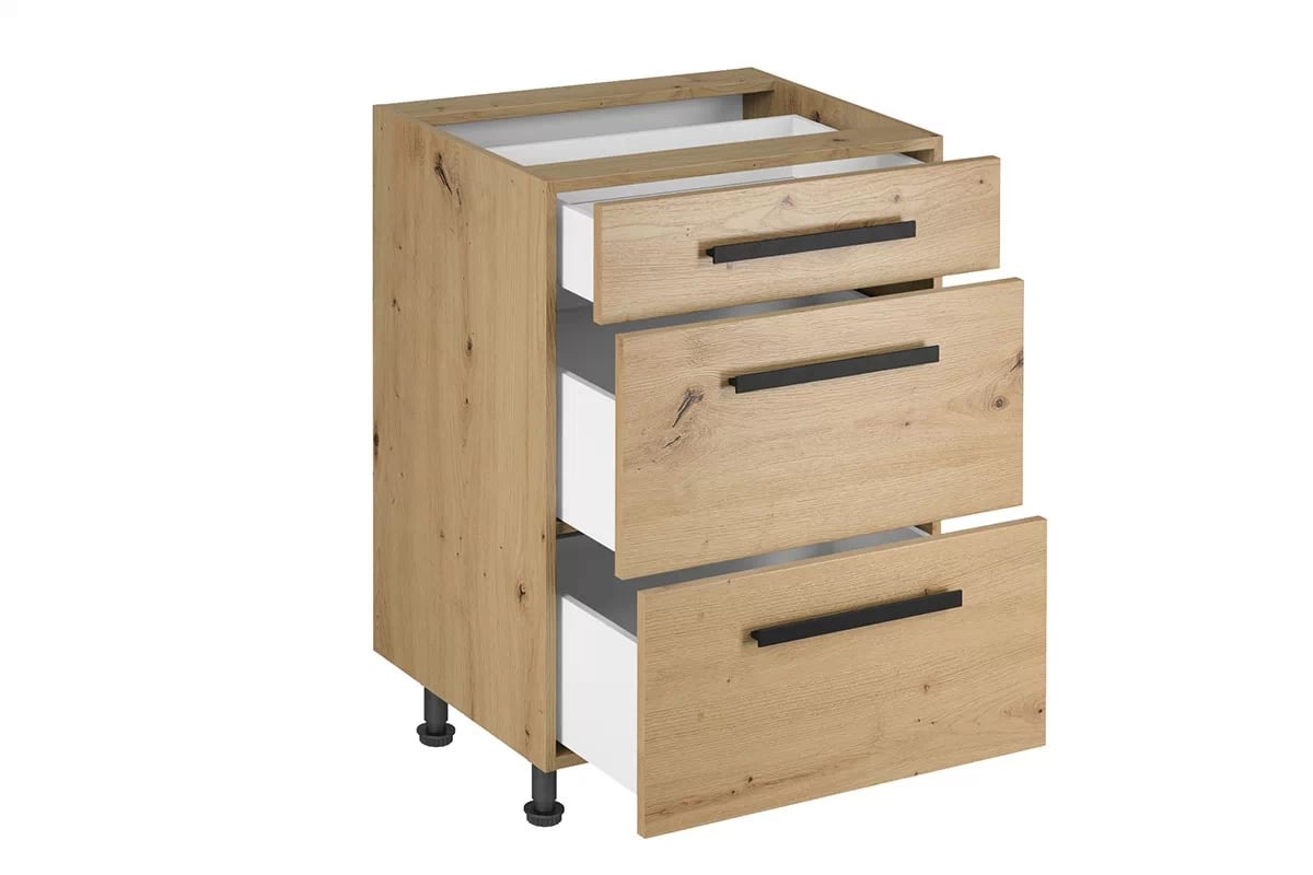 Skrinka Kuchynská dolná Langen D60S3 s tromi zásuvkami - Dub artisan Langen D60S3 Skrinka dolná so zásuvkami - vnútro z uchwytem