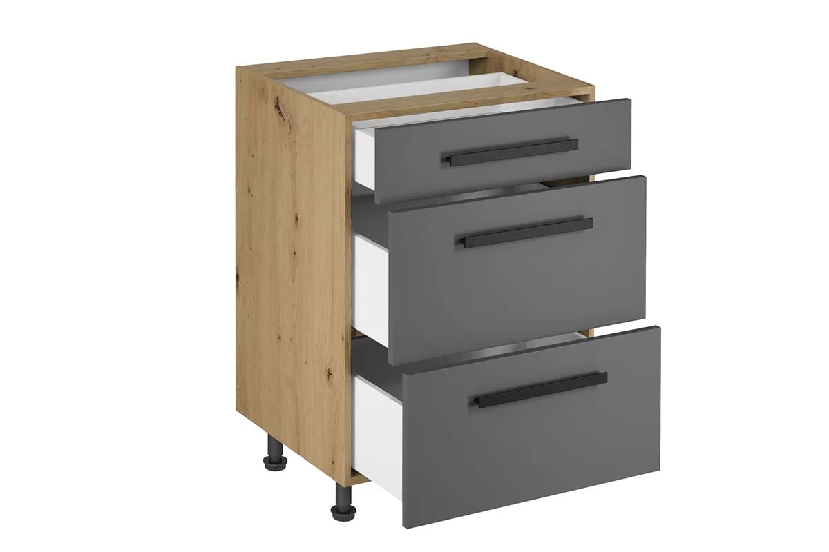 Skrinka Kuchynská dolná Langen D60S3 s tromi zásuvkami - grey Langen D60S3 Skrinka dolná so zásuvkami - vnútro z uchwytami