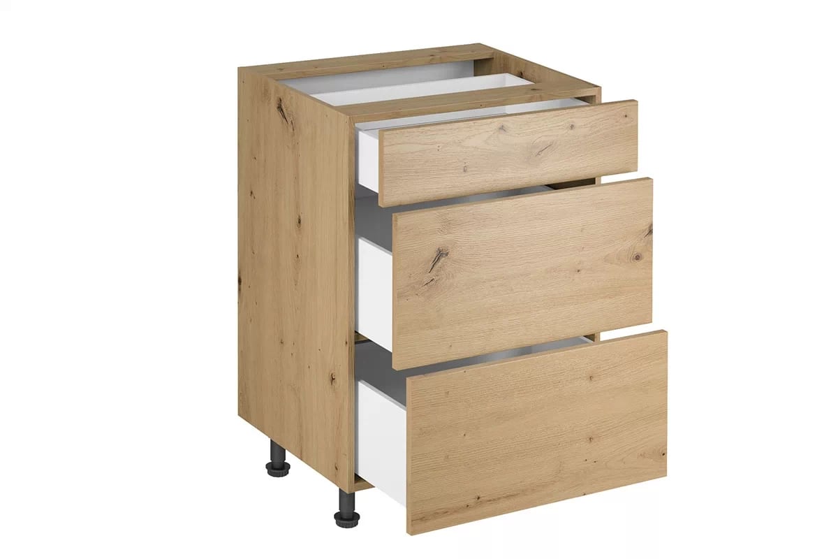 Skrinka Kuchynská dolná Langen D60S3 s tromi zásuvkami - Dub artisan Langen D60S3 Skrinka dolná so zásuvkami - vnútro