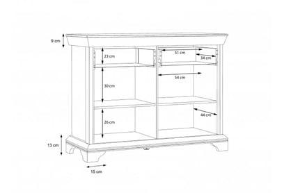 Komoda Kashmir Mini 120 cm se zásuvkou - pinie bílá Komoda Kashmir s barem - pinia Bílá 