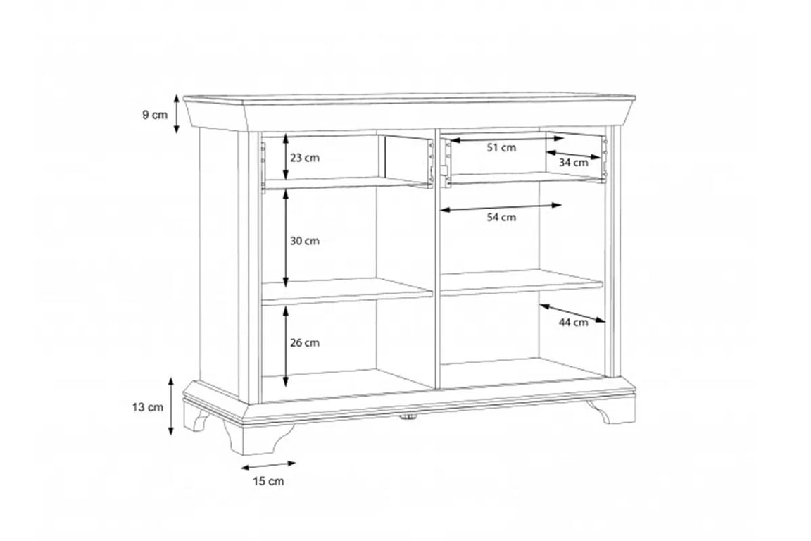 Komoda Kashmir Mini 120 cm se zásuvkou - pinie bílá Komoda Kashmir s barem - pinia Bílá 