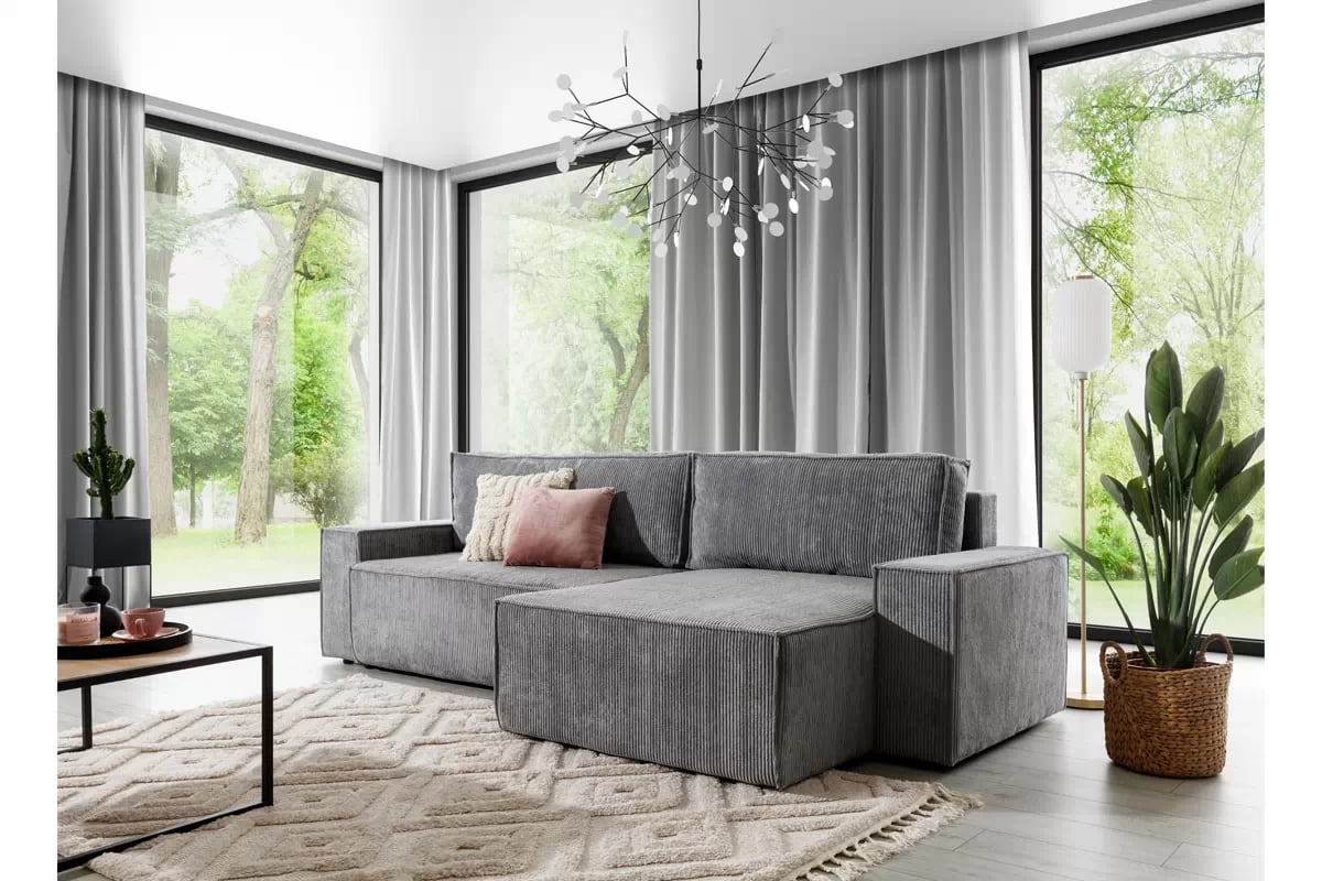 Rohová rozkládací sedací souprava Flabio Mini pravá - šedý manšestr Lincoln 90 Rohová sedací souprava Flabio Mini 