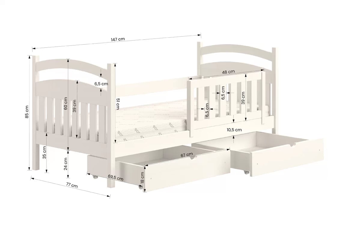 Detská posteľ Amely so zásuvkami - 70x140 cm - šedá Posteľ detská drevená Amely - Rozmery