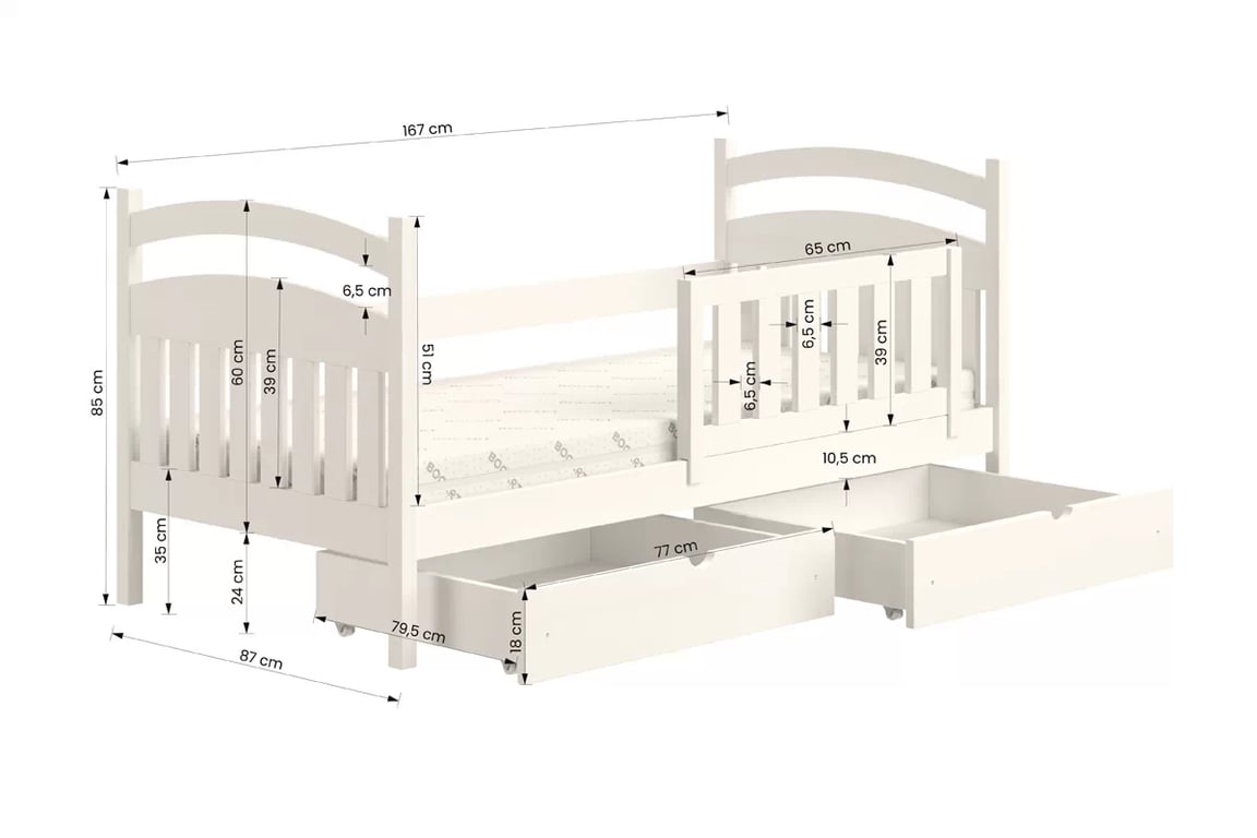 Detská posteľ Amely so zásuvkami - 80x160 cm - borovica Posteľ detská drevená Amely - Rozmery