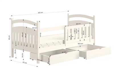 Detská posteľ Amely so zásuvkami - 80x190 cm - šedá Posteľ detská drevená Amely - Rozmery