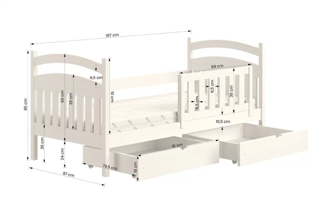 Detská posteľ Amely so zásuvkami - 80x190 cm - borovica Posteľ detská drevená Amely - Rozmery