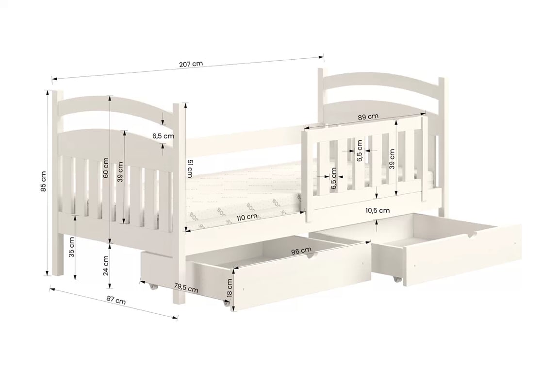 Detská posteľ Amely so zásuvkami - 80x200 cm - šedá Posteľ detská drevená Amely - Rozmery