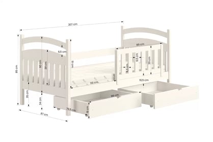 Detská posteľ Amely so zásuvkami - 80x200 cm - čierna Posteľ detská drevená Amely - Rozmery