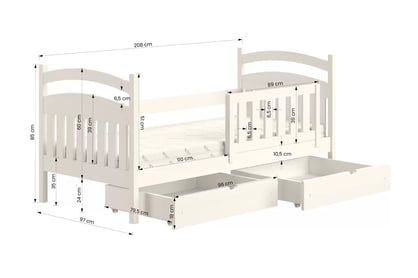 Detská posteľ Amely so zásuvkami - 90x200 cm - čierna Posteľ detská drevená Amely - Rozmery