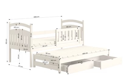 Dětská přízemní výsuvná postel Amely 90x200 cm - bílá postel dětské přízemní výsuvná Amely - Rozměry 