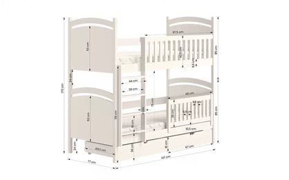 Poschodová posteľ Amely s tabuľou stierateľnou za sucha - 70x140 cm - borovica Posteľ poschodová s tabuľou Amely Certyfikat - Rozmery