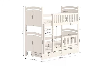 Poschodová posteľ Amely s tabuľou stierateľnou za sucha - 80x180 cm - biela Posteľ poschodová s tabuľou Amely - Rozmery