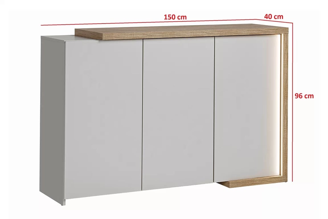 Komoda Alni 150 cm s osvetlením - kašmírová / dub grand naturalný Komoda s osvetlením led