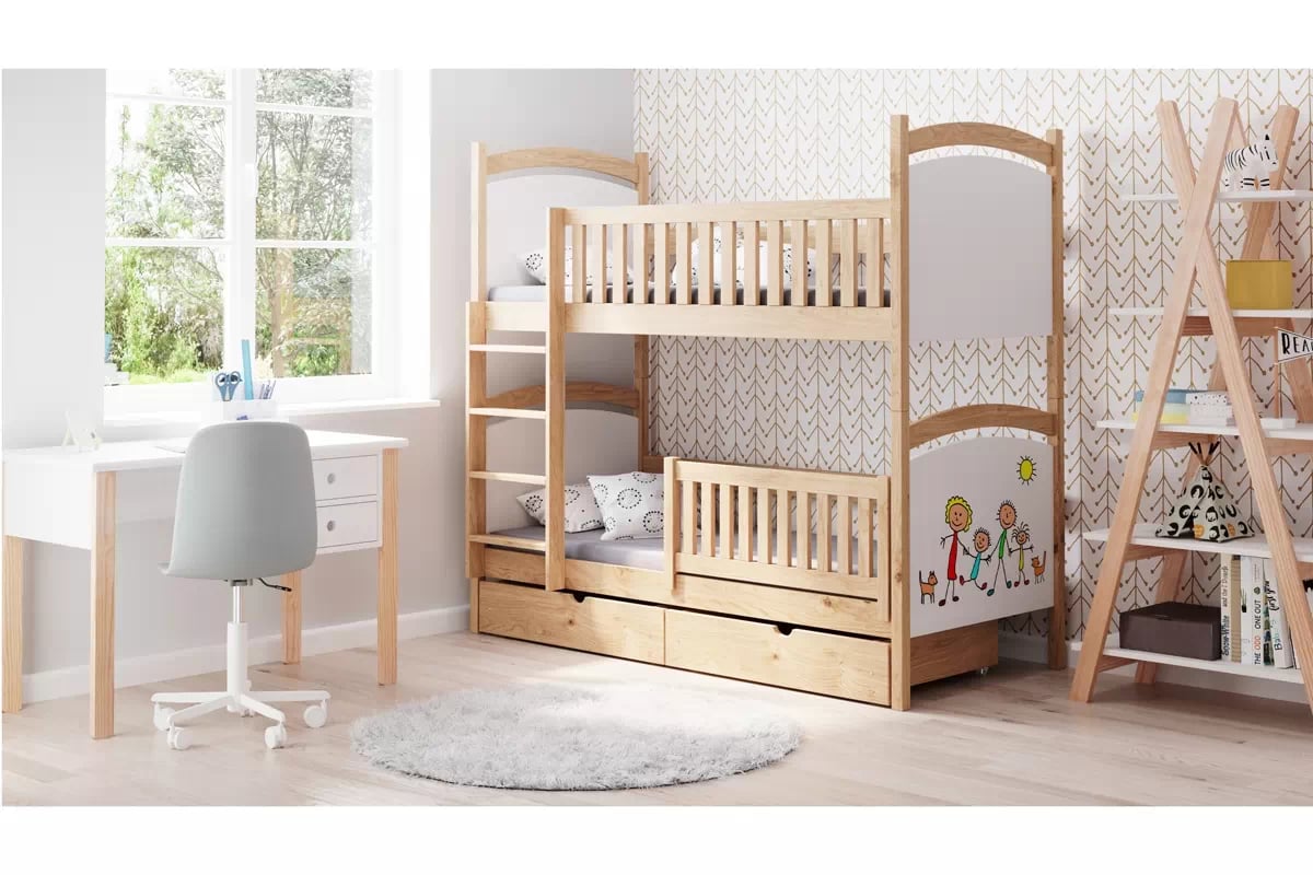 Patrová postel Amely s tabulí na fixy 70x140 cm - borovice postel dětské, dwuosobowe